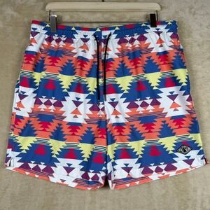 PacSun Mens Swim Trunks L Geometric Southwestern Print Blue Orange Boardshorts